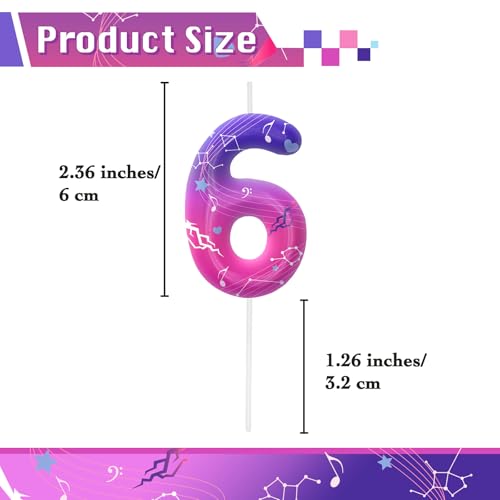 Image of Pink Purple Number 6 Birthday Candles, Cartoon Themed Cupcake Toppers for Boys Girls Cake Decorations, Cake Toppers, Birthday Decorations Party Supplies, Number Candles for Party Decor