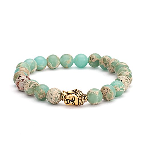 Mala Bracelet de perles en serpentinite pastel avec tête de Bouddha Joli bracelet bijoux non seulement pour les fans de yoga Taille M Cover