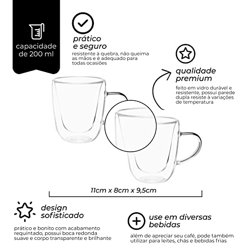Dupla de Xícaras Para Chá Parede Dupla Borossilicato - VD20138 - Mimo Style