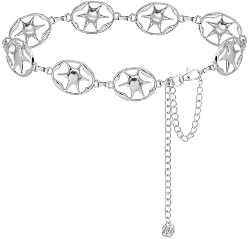 LIMHOO Womens Metal Waist Chain belts Gold Silver link Belt for Dresses (Star Silver-L)