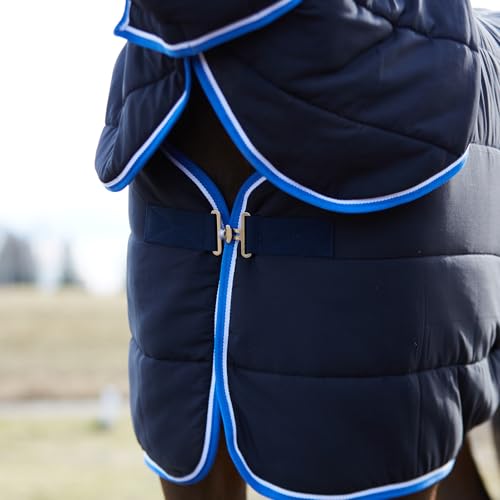Image of Horze Glasgow Combo Anti-Slip Indoor Stable Horse Blanket with Attached Neck Cover (150g Fill) - Dark Blue - 78 in