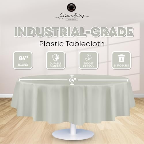 Image of Grandipity 24 Pack Premium Disposable Plastic Tablecloth 84 inch Inch Decorative Round Table Cover - Light Grey