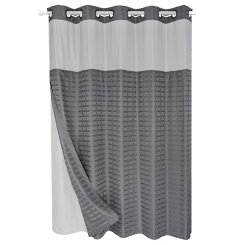 MAKEJ Large Button Dyed Waterproof Shower Curtain Plaid Bathroom Curtains(W71*H84inch.)