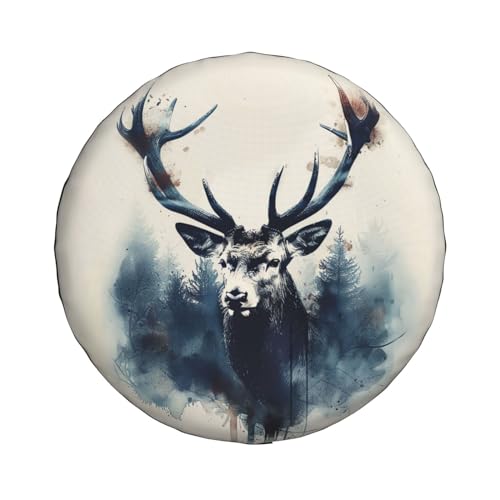 Image of Deer Spare Tire Cover Wheel Protectors Weatherproof Deer Pattern Wheel Covers Universal Fit for Trailer RV SUV Truck Camper Travel Trailers Accessories 16 Inch