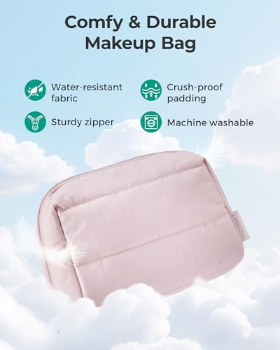 Image of BAGSMART Small Makeup Bag, Puffy Wide-open Zipper Cosmetic Pouch | Puffy Padded, Travel Essentials, Make Up Bag, For Women, Makeup Organizer, Toiletries Accessories Brushes