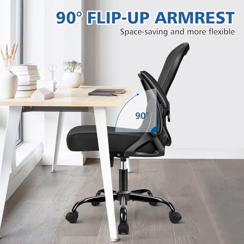 Winrise Office Chair Desk Chair, Ergonomic Mesh Computer Chair Home Office Desk Chairs, Swivel Task Chair Mid Back Breathable Rolling Chair with Adjustable Lumbar Support Flip Up Armrest (Black) by Winrise - Image 2