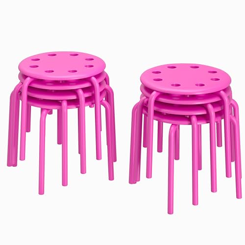 Image of VECELO 8-Piece Stacking Stools for Classroom, 12 Inch Height, Decoration Flexible Seating for Schools, Pink