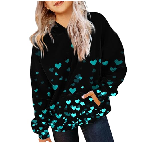 Camisa infantil de manga comprida, estampa de coração, gola redonda, confortável, casual, moletom co