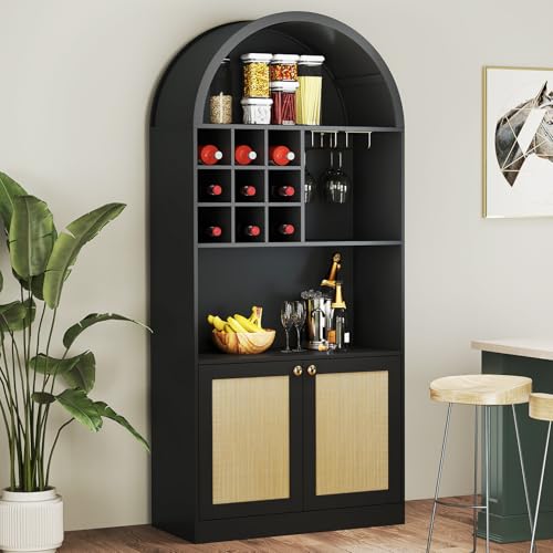 Image of Arched Bar Cabinet 71 Inches Tall, Mid-Century Home Coffee Bar Cabinet