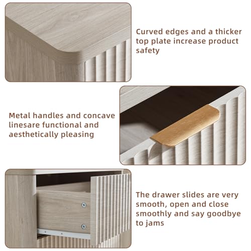 Image of LEYAOYAO Fluted 5 Drawers Dresser for Bedroom, 41 inch Tall Modern Chest of Drawers with Metal Handle, Curved Profile Farmhouse Closet Organizer Wood Dressers TV Stand for Living Room, Hallway, Lightgrey