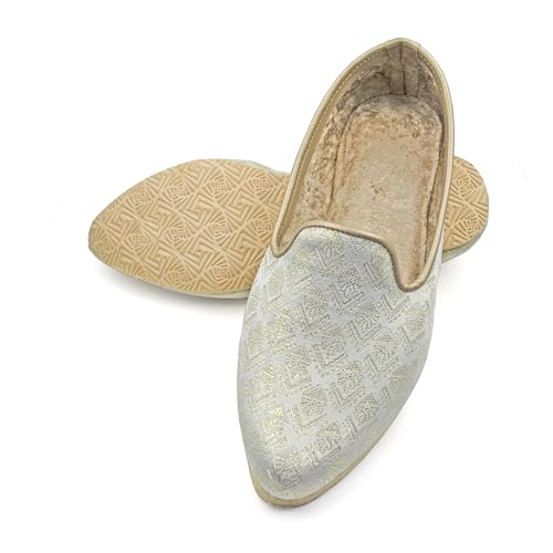 Chandrakala Punjabi Jutti for Men’s Shoes Wedding Khussa Traditional Handmade Ethnic Loafers, 8.5,Off White (MF107OFF10)3