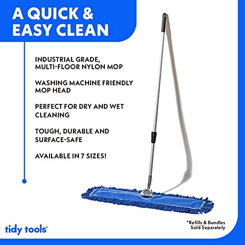 Tidy Tools Commercial Dust Mop & Floor Sweeper – 48 X 5 In. Cotton Nylon Reusable Mop Head, Extendable Metal Handle – Industrial Dust Mops For Floor Cleaning & Janitorial Supplies, Blue #TOP4
