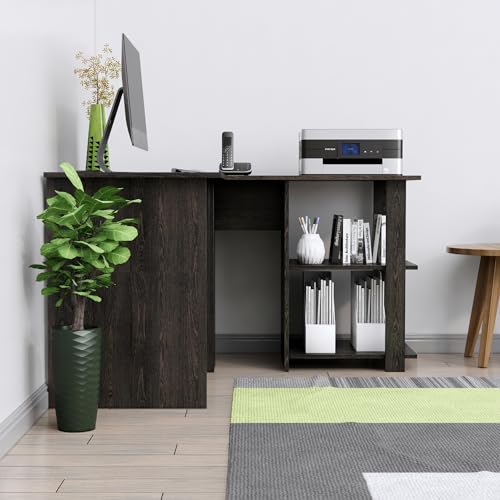 Image of Bniture Wooden Study Table for Home | Engineered Wood Study Table with Shelf Storage | L Shape Multi Purpose Computer Desk for Writing & Study | Laptop Table for Study Room & Office | Flower Wenge