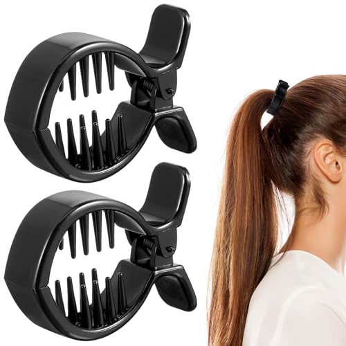 Ipetboom 2 Stück Fischgräten-Haarspange Rund Innen Gezahnt Haarspange Fischschwanz-Klammer Krallenclip-Halter Pferdeschwanzhalter Fischgräten- Starke Spannung Haarklaue (Schwarz)