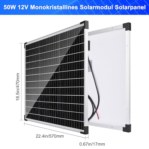 【50W Solarpanel 12V Kit】DERUXI 50 W 12V Wohnwagen Solar Panel Kit: Monokristallines Solarpanel 50W mit 10A Solarladeregler+4 Pcs 5FT Verlängerungskabel,PV Modul Solarmodule für Caravan RV Camper Boot