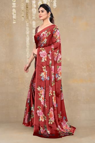 Image of MIRCHI FASHION Women Saree Chiffon Flower Print | Breathable Lightweight Sari for Office and Daily Use with Unstitched Blouse Piece (Available in 30 Styles)