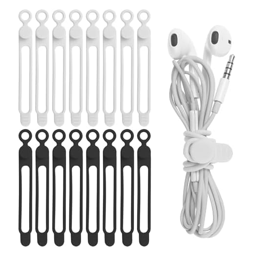 Nearockle 16Pcs 4.2" Silicone Cable Ties Cord Organizer for Cable Management, Reusable Cable Organizer Electronic Accessories in Home,Office,Kitchen,School,Travel(Black*8 & White*8)