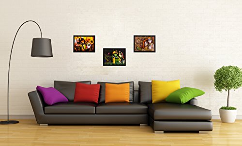 Image of eCraftIndia 'Radha Krishna Matt Textured' UV Art Painting (Synthetic Wood, 36 cm x 2 cm x 28 cm, Set of 3)