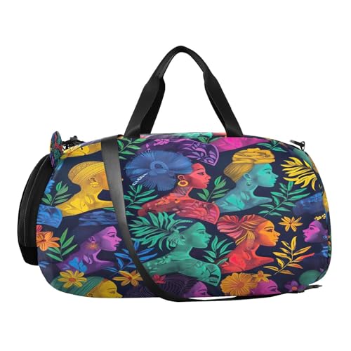 YETTASBIN Sport Travel Duffel Bag for Girls Boys, African Woman Large Waterproof Weekender Overnight Bag, Detachable Shoulder Strap Gym Bag with Shoe Compartment & Wet Pocket2