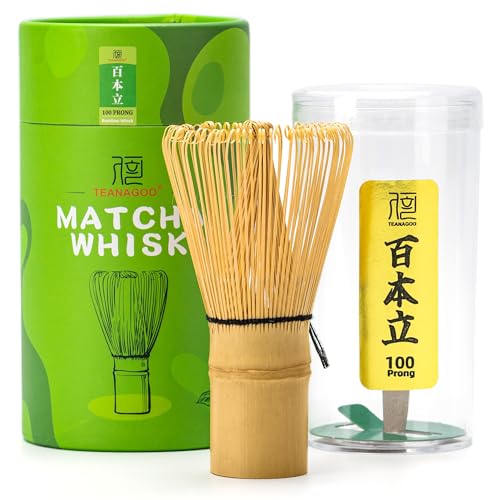 TEANAGOO Batidor de matcha de 100 puntas, batidor de bambú para té matcha en polvo, hecho a mano orgánico tradicional japonés Chasen, agitador de matcha, cepillo mezclador Wisk para preparar té