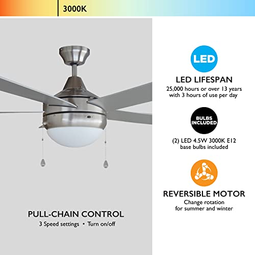 Image of Design House Sadie Ceiling Fan, 52 inch, Brushed Nickel | Ceiling Mount, Contemporary /Modern, Steel, Fans, 156539-BN