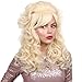 FantaLook 80s Long Curly Vintage Cosplay Wig with Bang for Women 60 70s Queen Costume for Halloween Party (Blonde)