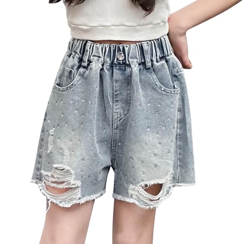 Short en jean fille à strass de 4 à 11 ans avec une taille élastique confortable