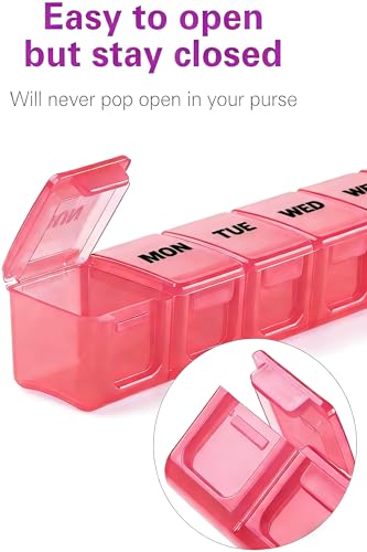 Image of BUG HULL Weekly Pill Organizer Large 2 Packs, Extra Large Travel Pill Organizers, Pill Box 7 Day, Travel Pill Case, Medicine Pill Organizer for Vitamins, Supplements and Medications (White+Pink)