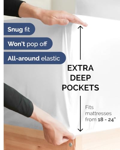 Image of 2 Pack Extra Deep Twin Fitted Sheets with Extra Deep Pockets - White | Hotel Luxury Bottom Fitted Sheets Only, Soft, Fade & Wrinkle Free, Breathable & Comfy, All Around Elastic Fitted Sheets