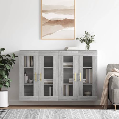 ShCuShan Armarios de Pared 2 uds Armario Pared Armario Auxiliar armarios Multiusos Mueble Cocina Pared armarios baño Madera de ingeniería Gris Sonoma - 3197935