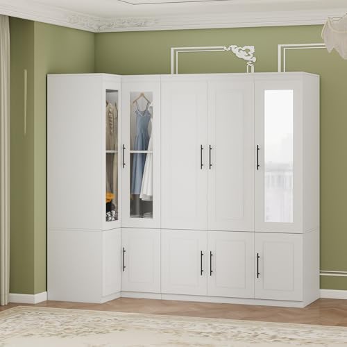 Keloyid Corner Armoire Wardrobe Closet with Mirror: Modern Wood Wardrobe