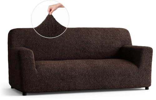 Image of Bellissima Sofa Covers - Premium Luxury Microfibra Plain Stretchable Sofa Cover Fully Covered Slipcover, Imported from Italy (Dark Chocolate, 3 Seater-US)