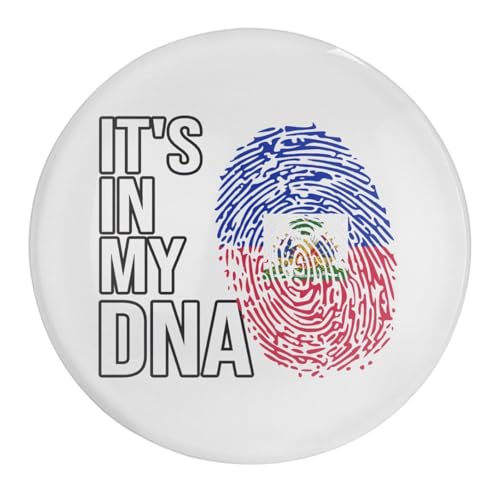 Imán redondo para nevera con la bandera de Haití con texto en inglés 'It's in My DNA Haiiti Flag', bonitos imanes de cristal para nevera, calcomanías magnéticas decorativas, regalo de recuerdo, 1.2