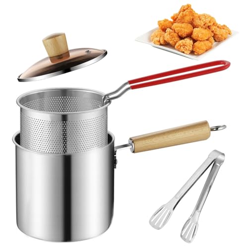 Olla Para Freír De 3 Litros, Filtro De Aceite De Acero Inoxidable, Olla De Filtro De Aceite De Acero Inoxidable 304, Recipiente Para Grasa Con Cesta, Tapa Y Pinzas Para Cocina, Camping