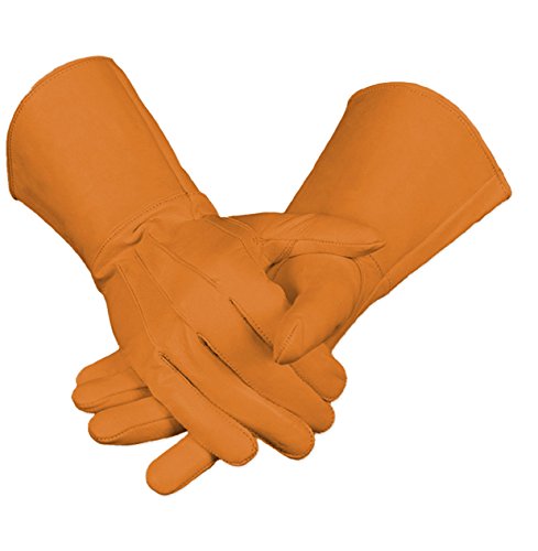 Tan Leather Gauntlet Gloves Long Arm Cuff (Small)