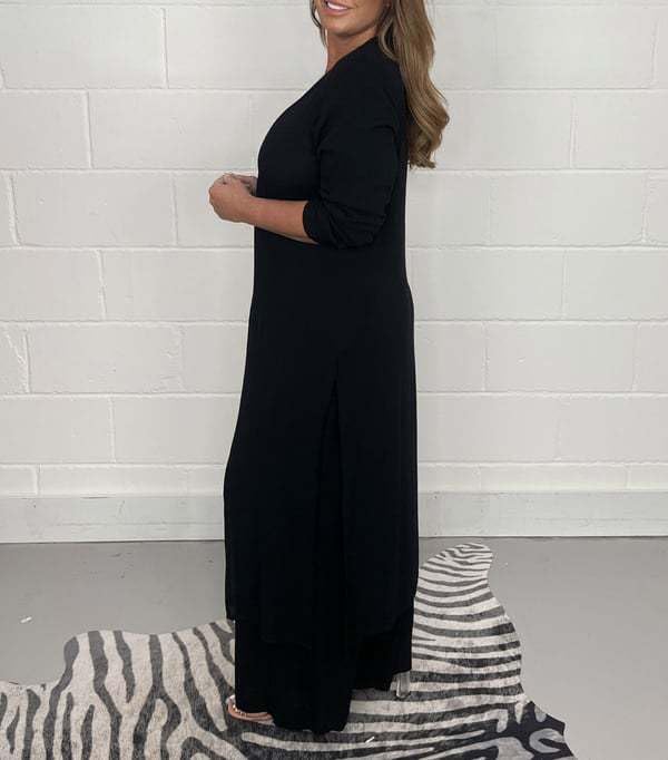 Women's Casual 2 Piece Sets Outfits Dressy Long Sleeve Slit Top Plus Size Pant Suits for Wedding Guest Outfit3