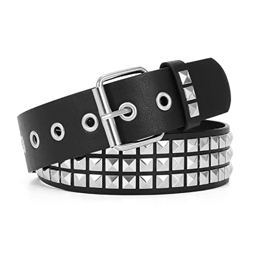 WERFORU Ceinture Punk Cloutée - Ceinture Rock Gothique avec Rivets Carrés Métalliques pour Femme/Homme Jeans & Pantalons,Noir,Pour tour de taille 80-90cm