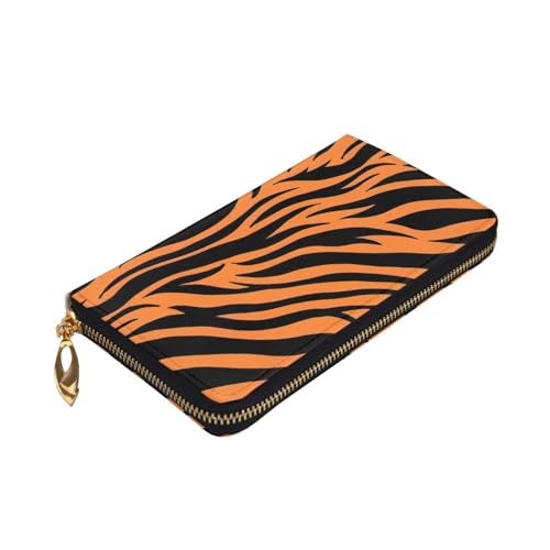 Tiger Stripes Orange Pattern Print Cash Wallet Women Men,Leather Coin Purse Credit Card Holder,Organizer Zipper Wallet, Black3