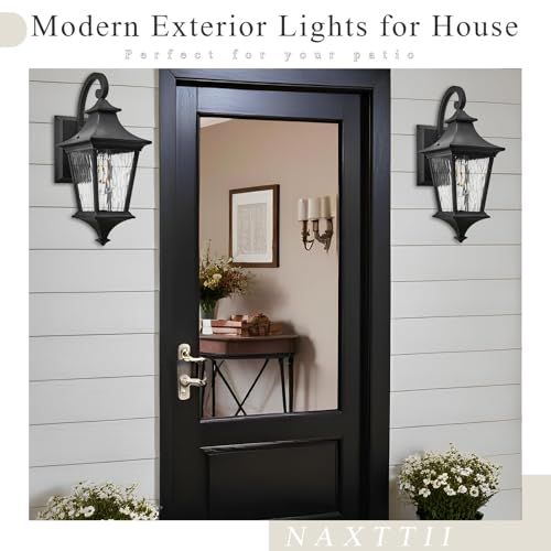 Image of Modern Outside Lights for House 14.6 Inch 2-Pack Porch Light Outdoor with Water Ripple Glass Black Exterior Light Fixtures E26 Socket Downward Installation