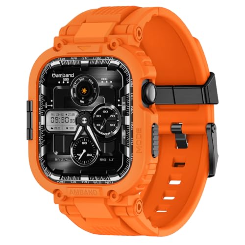Image of amBand Bands Case Compatible with Apple Watch Series 11 /10 46mm for Men, M1 Sport Rugged Heavy Duty Cover Tactical Strap Military Grade Protective Bumper Protector for iWatch 46 mm Men, Orange