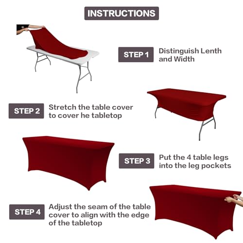 Image of IVAPUPU 2 Pack 4FT Table Cloth for Rectangular Fitted Events Stretch Burgundy Table Covers Washable Spandex Tablecloth Protector for Party, Wedding, Cocktail, Banquet, Festival