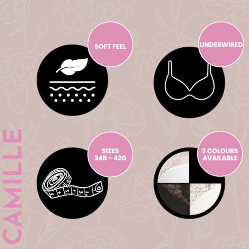 Camille Womens Ladies White Full Soft Cup Underwired Lace Bra 40E - Image 5