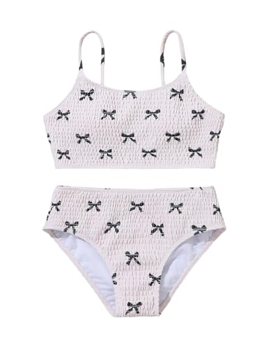 Milumia Girl's 2 Piece Bikini Set Textured Bow Knot Spaghetti Strap Bathing Suits