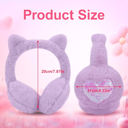 Winter Cat Ear Earmuff Sequin Heart Shape Ear Muff Adjustable Girls Women Ear Warmers Plush Outdoor Ear Covers2