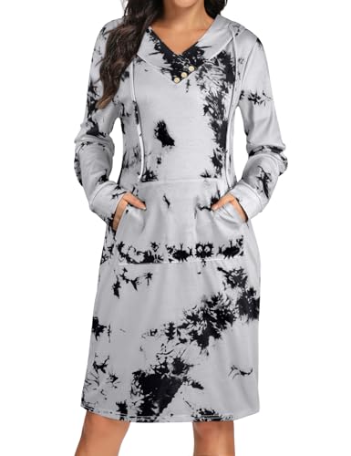 Kimmery Long Sleeve Dress for Women Lightweight Kangaroo Pocket Hoodie Dress Fall Sweatshirts for Women
