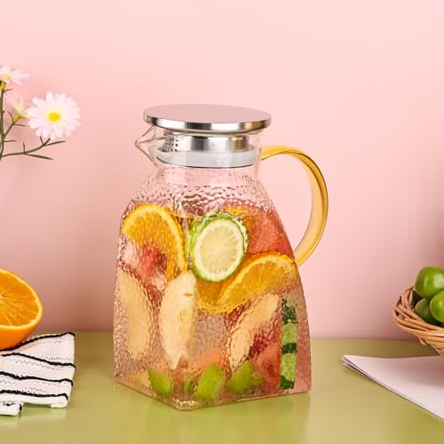 Stylish Borosilicate Glass Pitcher with Lid and Handle for Fridge, Ideal for Iced Tea, Juices, and Cold Beverages - 1.4L (47oz) - Image 4