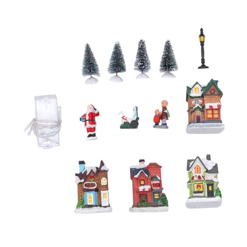 Casas luminosas de resina Veemoon decoradas con luces LED para Navidad pack de 10 unidades 2