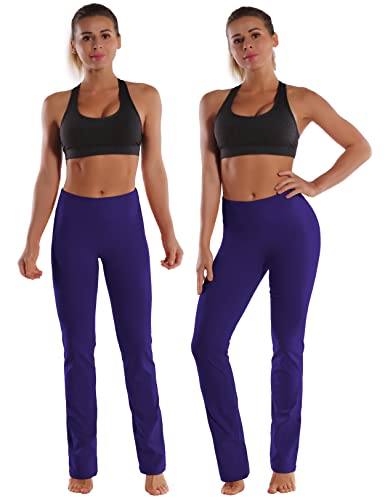 Bubblelime 29"/31"/33"/35" 4 Styles Women's Straight Legs Yoga Pants Tummy Control - Straight Leg_Darkpurple L_29" Inseam #TOP2