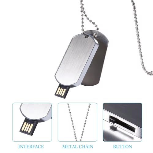 Image of 128gb Pendrive Slider USB Flash Drive Dog Tag Style, Metal, Silver, with Ball Chain Necklace, Portable Memory Storage, 1Pc, Novelty USB, Grade A chip