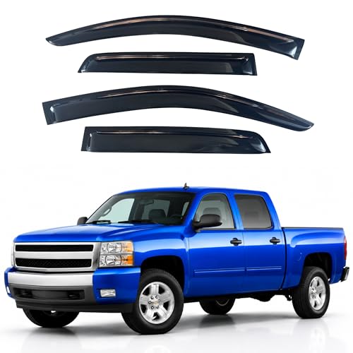 Image of IG Window Visors Fit for 2007-2013 Chevrolet Silverado /GMC Sierra 1500 /Avalanche Crew Cab, Out-Channel Rain Guard Vent Wind Deflector, 2007-2014 Chevy Silverado /Sierra 2500HD 3500HD /Suburban /Yukon XL